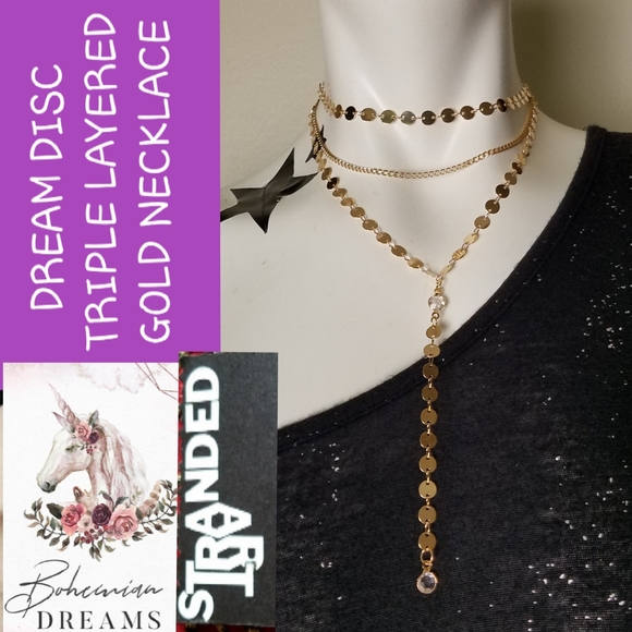 Dream Disc GOLD Triple Layered Y Necklace + Choker - Picture 4 of 8